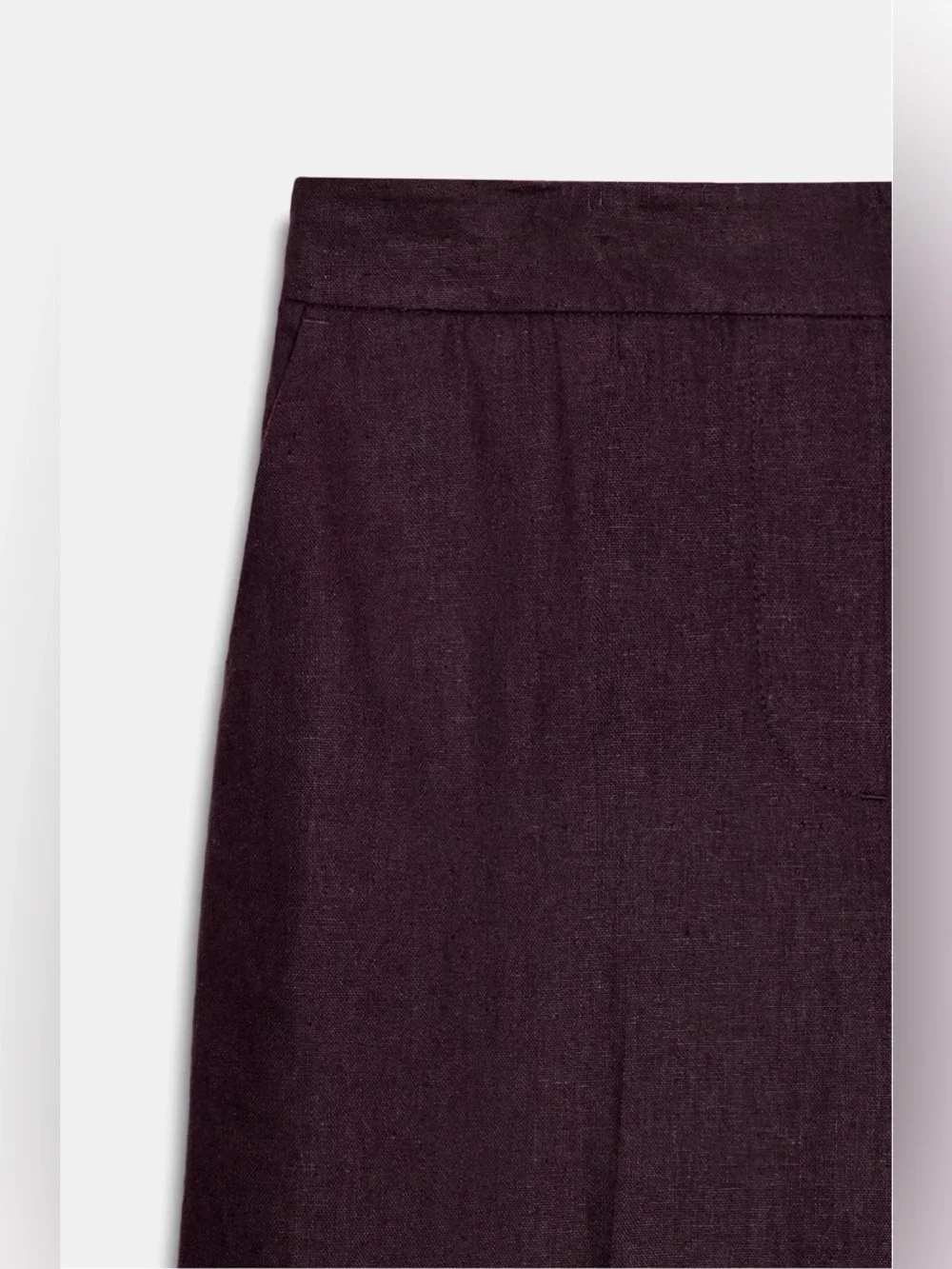 Zara NWT Linen Straight Leg Pants Burgundy Wide Leg Relaxed Tailored Trousers